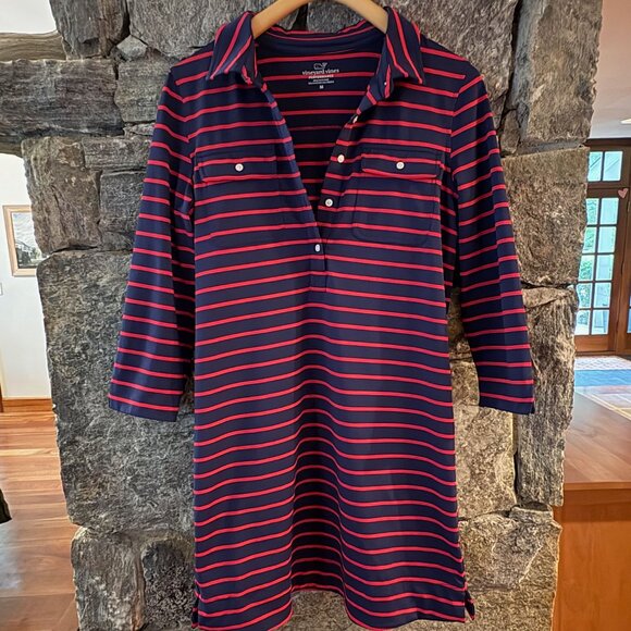 VINEYARD VINES MARGOT SANTAKY SHIRT DRESS; NAVY/RED STRIPE; SIZE MED - LIKE NEW! - Picture 1 of 3